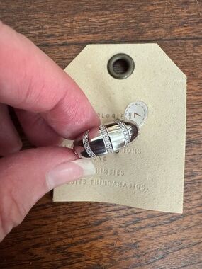 NWT Anthropologie Silver Dome Ring with Pavé Bands - size 7